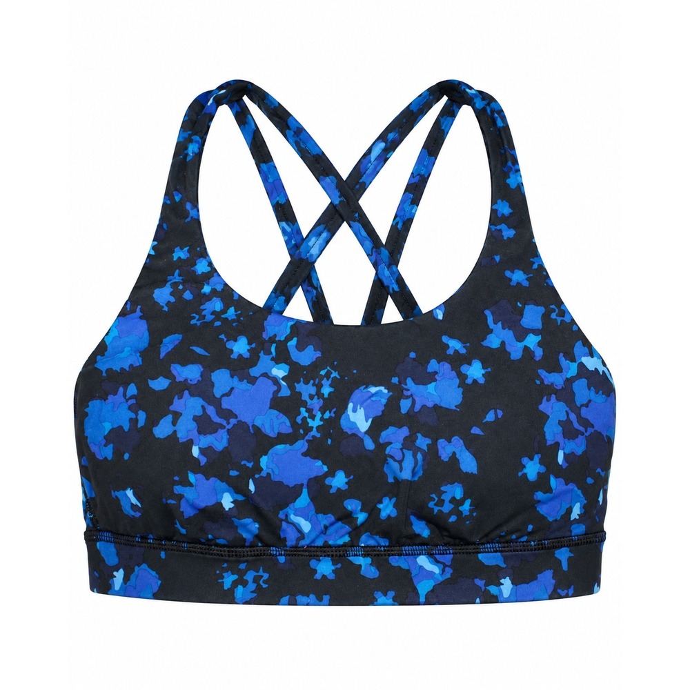 Lululemon Energy Bra Blue Black Camo Strappy Back Sports Bra Size 6